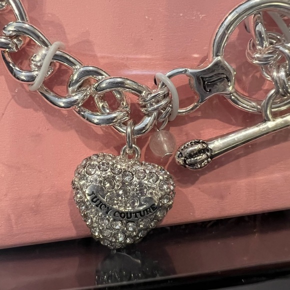 NIB Juicy Couture Jeweled Heart Toggle Bracelet. Silver tone. - Picture 3 of 4
